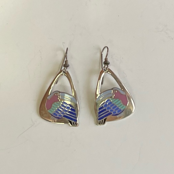 Signed Laurel Burch Toucan Drop Earrings - Picture 2 of 4